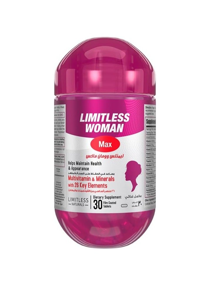 Limitless Woman Max – Women’s Multivitamins with 26 Essential Nutrients – Beauty, Energy & Immune Support – Includes Biotin, Iron & Vitamin C – 30 Tablets. - Image 1