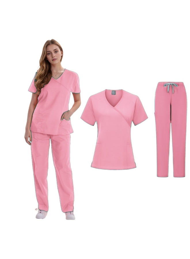Loquat Womens Medical Scrubs Set Medical Uniform Set Pink - Image 1