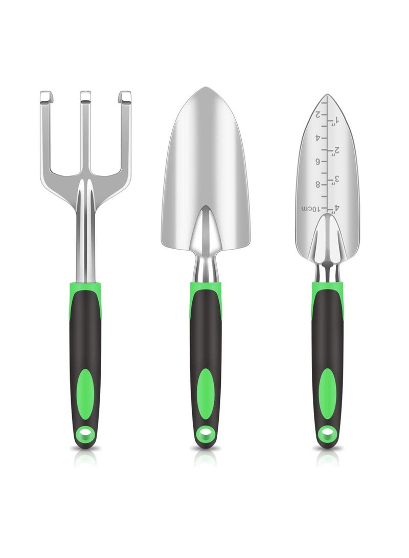 Generic Garden Tool Set, 3-Pack Aluminum Heavy Duty Gardening Set Includes Hand Shovel, Transplanting Shovel and Cultivator Hand Rake with Soft Rubber Non-Slip Ergonomic Handle, Garden Gift（Green） - Image 1