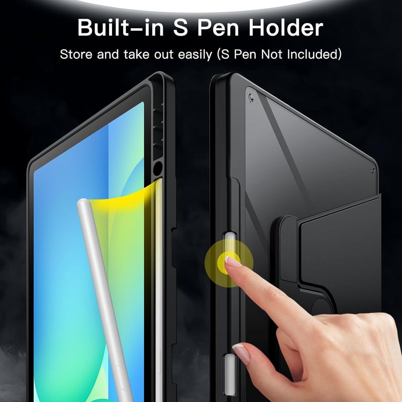 Jetech Rotating Case For Samsung Galaxy Tab S10 Fe Plus/S10 Fe+ 13.1-Inch With S Pen Holder, 360 Degree Rotation Protective Stand Cover Clear Back, Auto Wake/Sleep Black - Image 5