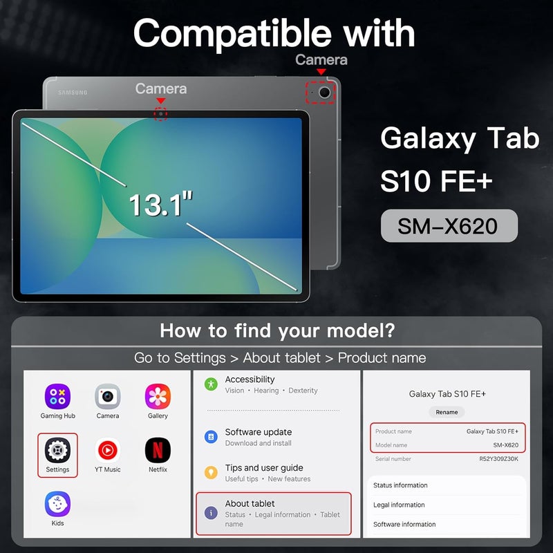 Jetech Rotating Case For Samsung Galaxy Tab S10 Fe Plus/S10 Fe+ 13.1-Inch With S Pen Holder, 360 Degree Rotation Protective Stand Cover Clear Back, Auto Wake/Sleep Black - Image 2