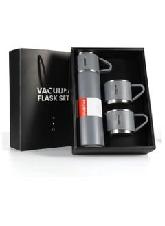 Arabest Thermos Bottle with 2 Extra Cups, 500ml Vacuum Flask Set, Stainless Steel, Leak proof, Travel Bottles for Hot and Cold drinks (Gray)  - Image 1