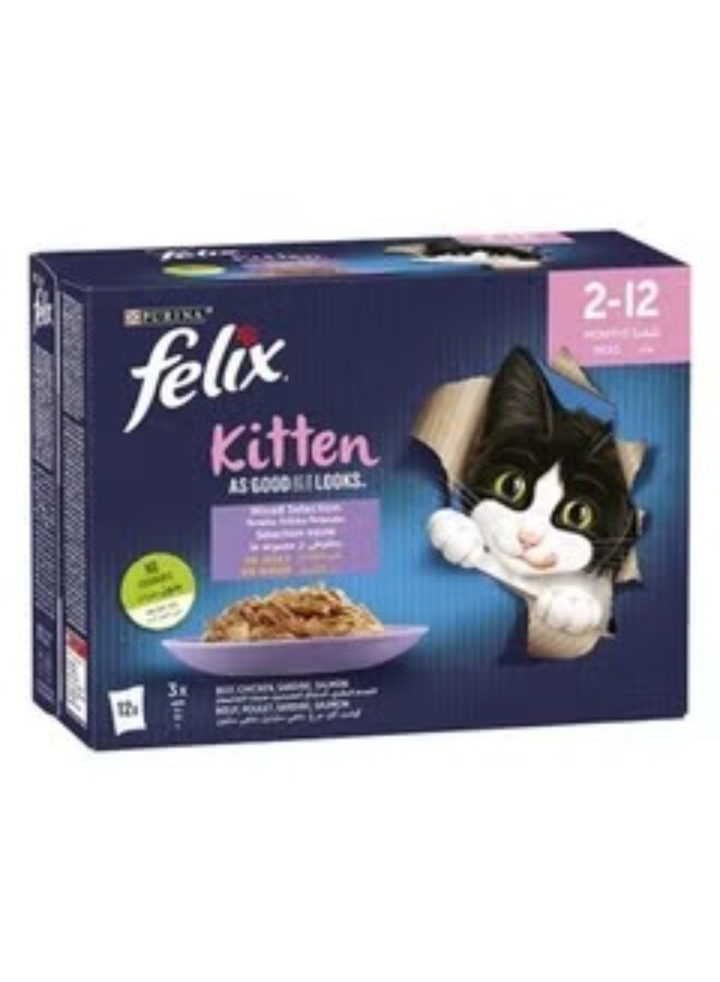 فيلكس بيورينا فيليكس كونتري سايد طعام رطب للقطط الصغيرة بنكهات متنوعة 85 في 12 غ