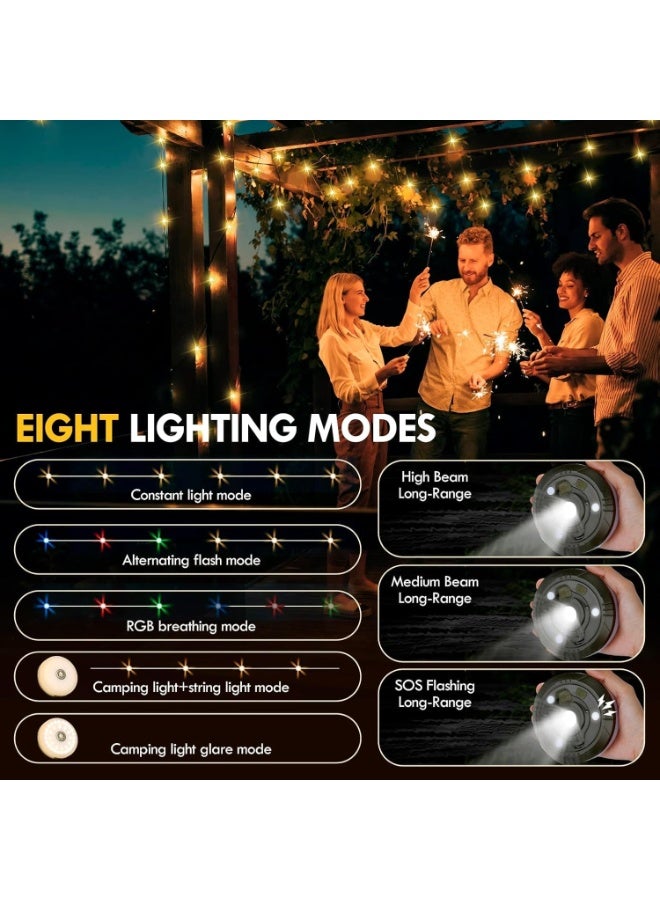 CMGTYYD Camping String Lights, 10M Outdoor String Lights with 8 Lighting Modes, Quick Storage, Camping Lanterns for Power Outages, Type-C Fast Charging, Portable 2 in 1 Camping Lights for Camping [Energy Class G] - Image 4