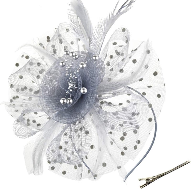DRESHOW Fascinators Hat Flower Mesh Ribbons Feathers on a Headband and a Clip Tea Party Headwear for Girls and Women - Image 1