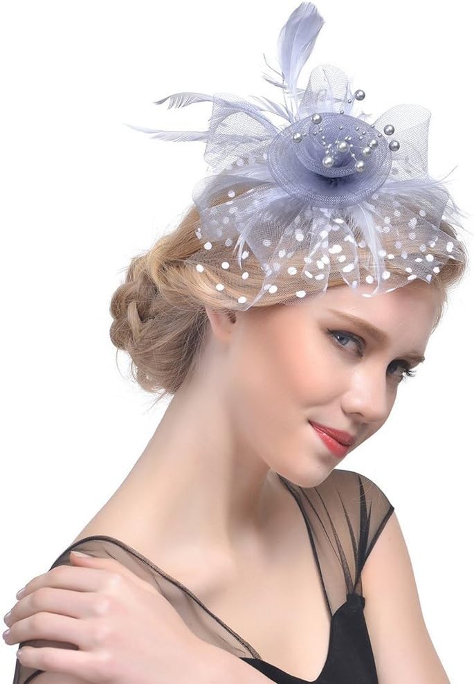DRESHOW Fascinators Hat Flower Mesh Ribbons Feathers on a Headband and a Clip Tea Party Headwear for Girls and Women - Image 2