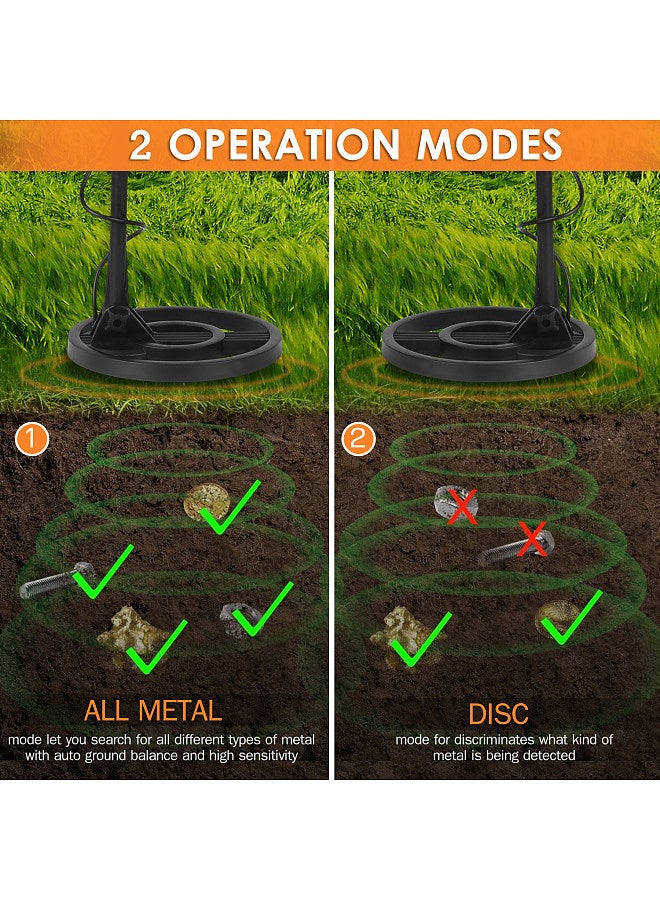 Underground Metal Detector High Precision Metal Finder Jewelry Treasure Hunter Gold Digger Metal Detecting Tools with All Metal & Disc Mode Waterproof 8-Inch Coil for Adults and Kids