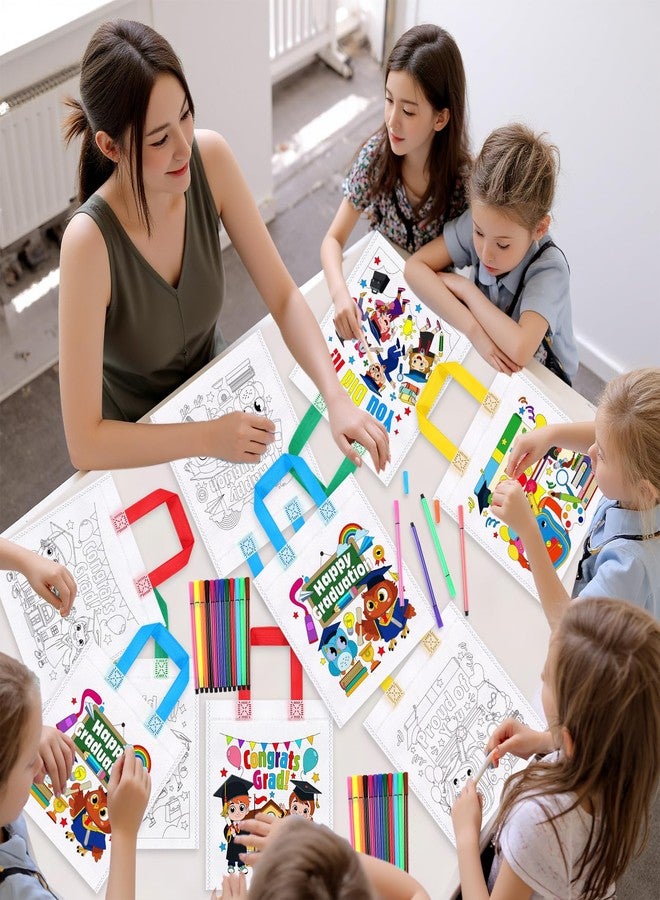 HOWAF 12pcs Preschool Graduation Coloring Goodie Bags with Paint Pens for Kids,Kindergarten Graduation Coloring Candy Bags for 2025 Congrats Grad Activities Supplies,Graduation Canvas Bag Coloring - Image 5