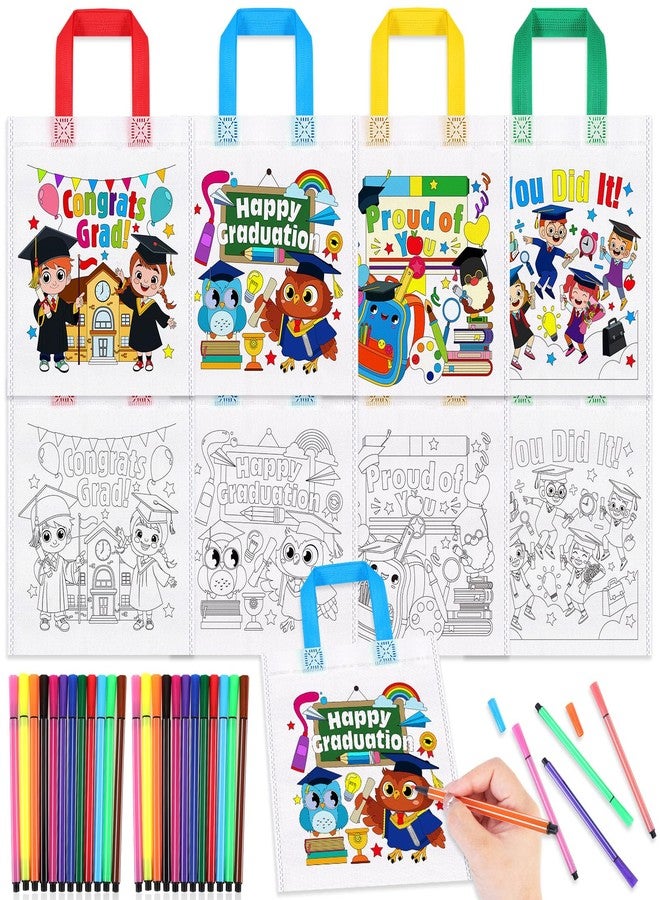 HOWAF 12pcs Preschool Graduation Coloring Goodie Bags with Paint Pens for Kids,Kindergarten Graduation Coloring Candy Bags for 2025 Congrats Grad Activities Supplies,Graduation Canvas Bag Coloring - Image 1