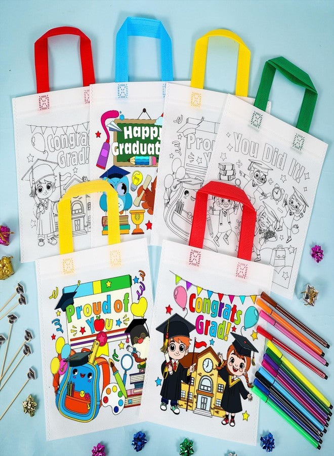 HOWAF 12pcs Preschool Graduation Coloring Goodie Bags with Paint Pens for Kids,Kindergarten Graduation Coloring Candy Bags for 2025 Congrats Grad Activities Supplies,Graduation Canvas Bag Coloring - Image 4