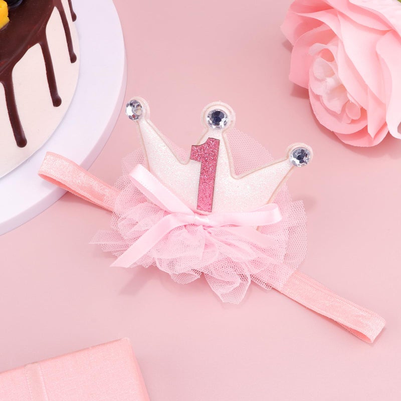 Vovii Princess Crown for Baby Girls, Pink Mini Tiara One Birthday Crown Headband for Girl Decorations Outfit Decor Photo Props Party Supplies - Image 2