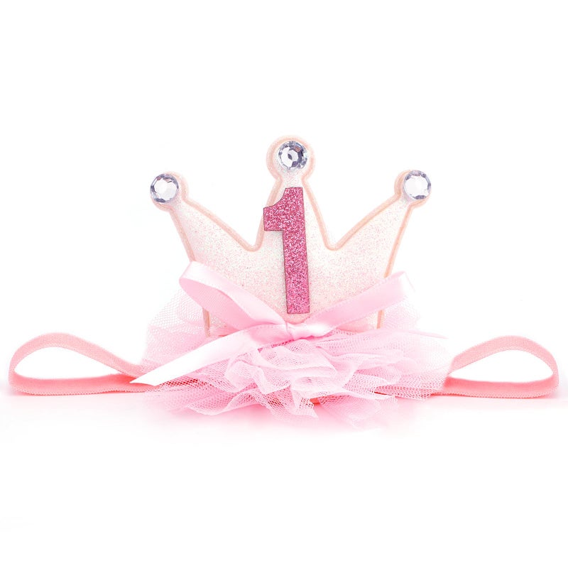 Vovii Princess Crown for Baby Girls, Pink Mini Tiara One Birthday Crown Headband for Girl Decorations Outfit Decor Photo Props Party Supplies - Image 1