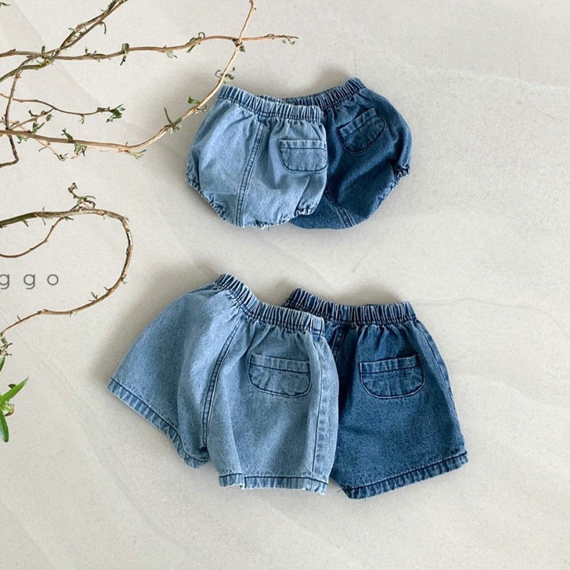 Spot Korean Style Denim Shorts Summer Wear Infant Shorts Boys And Girls Flap Pocket Pants Denim Baggy Pants Baby Thin - Image 2
