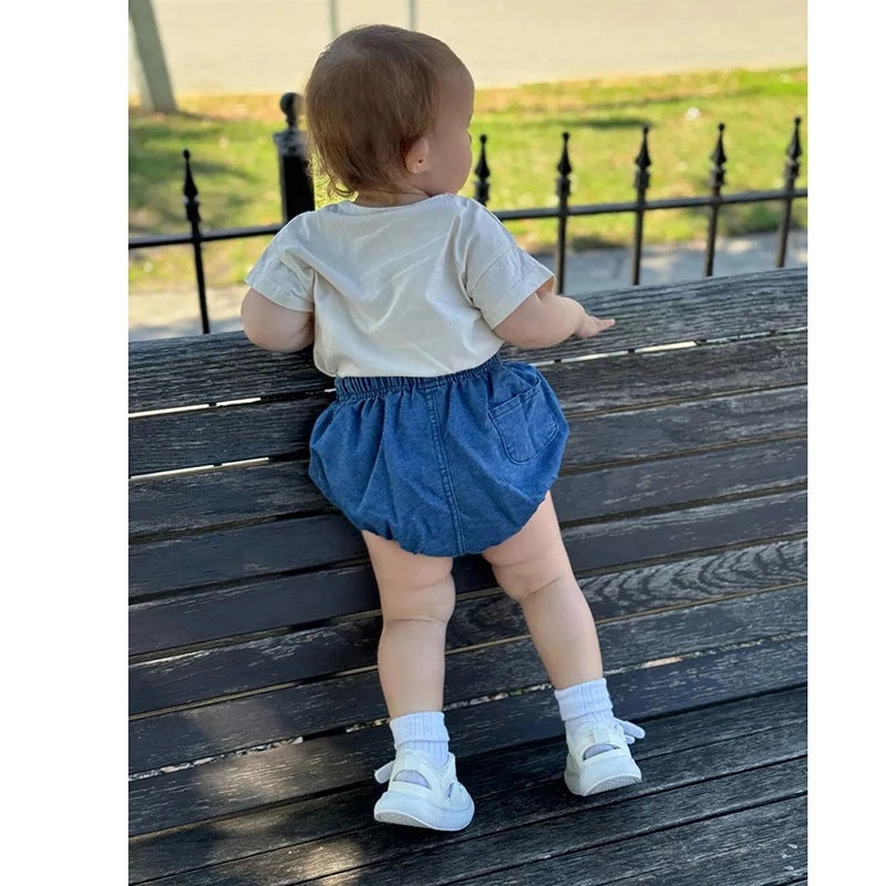 Spot Korean Style Denim Shorts Summer Wear Infant Shorts Boys And Girls Flap Pocket Pants Denim Baggy Pants Baby Thin - Image 5