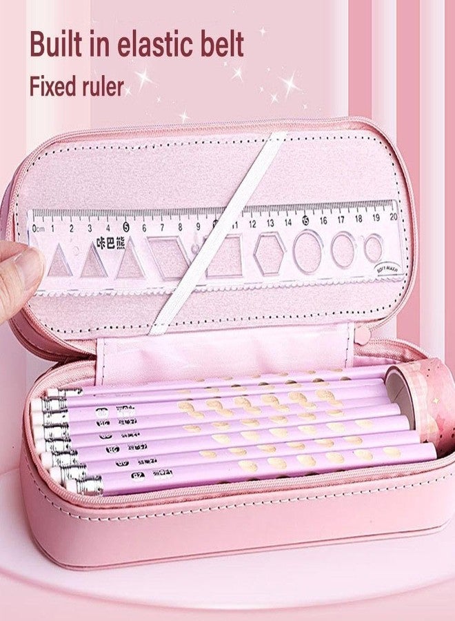DEOXY Yummy Double Layer Space Pencil Case 3D Cover EVA Peach Cake Theme Large Capacity Pencil Zipper Pouch Bag Compass School Organizer for Students Kids - Image 3
