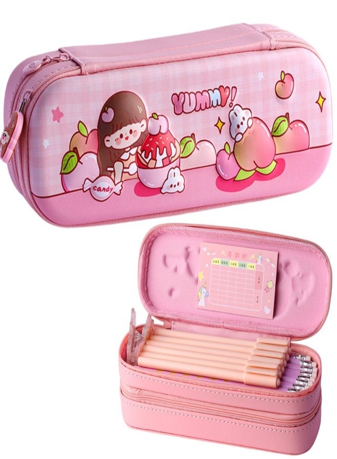 DEOXY Yummy Double Layer Space Pencil Case 3D Cover EVA Peach Cake Theme Large Capacity Pencil Zipper Pouch Bag Compass School Organizer for Students Kids - Image 1