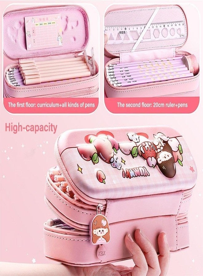 DEOXY Yummy Double Layer Space Pencil Case 3D Cover EVA Peach Cake Theme Large Capacity Pencil Zipper Pouch Bag Compass School Organizer for Students Kids - Image 4