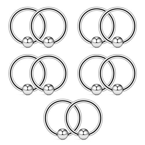 Ruifan 10PCS 316L Surgical Steel Captive Bead Rings Nose Belly Eyebrow Tragus Lip Ear Nipple Hoop Ring BCR 16G 12MM - Image 4
