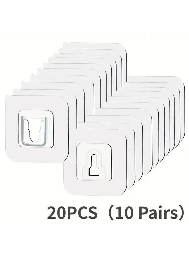 20pcs 10 Pairs Strong Adhesive Hooks No Trace No Drill Waterproof Wall Hanging Storage For Bathroom Kitchen - Image 1