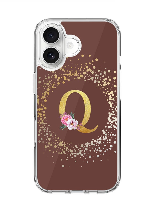 Stylizedd Classic Clear MagSafe Case for iPhone 17 , Hybrid Soft Case Flexible Edges Anti Drop TPU PC Gel Thin Transparent Cover [ Designed for iPhone 17 ] - Custom Monogram Initial Letter Floral Pattern Alphabet - Q  (Brown )