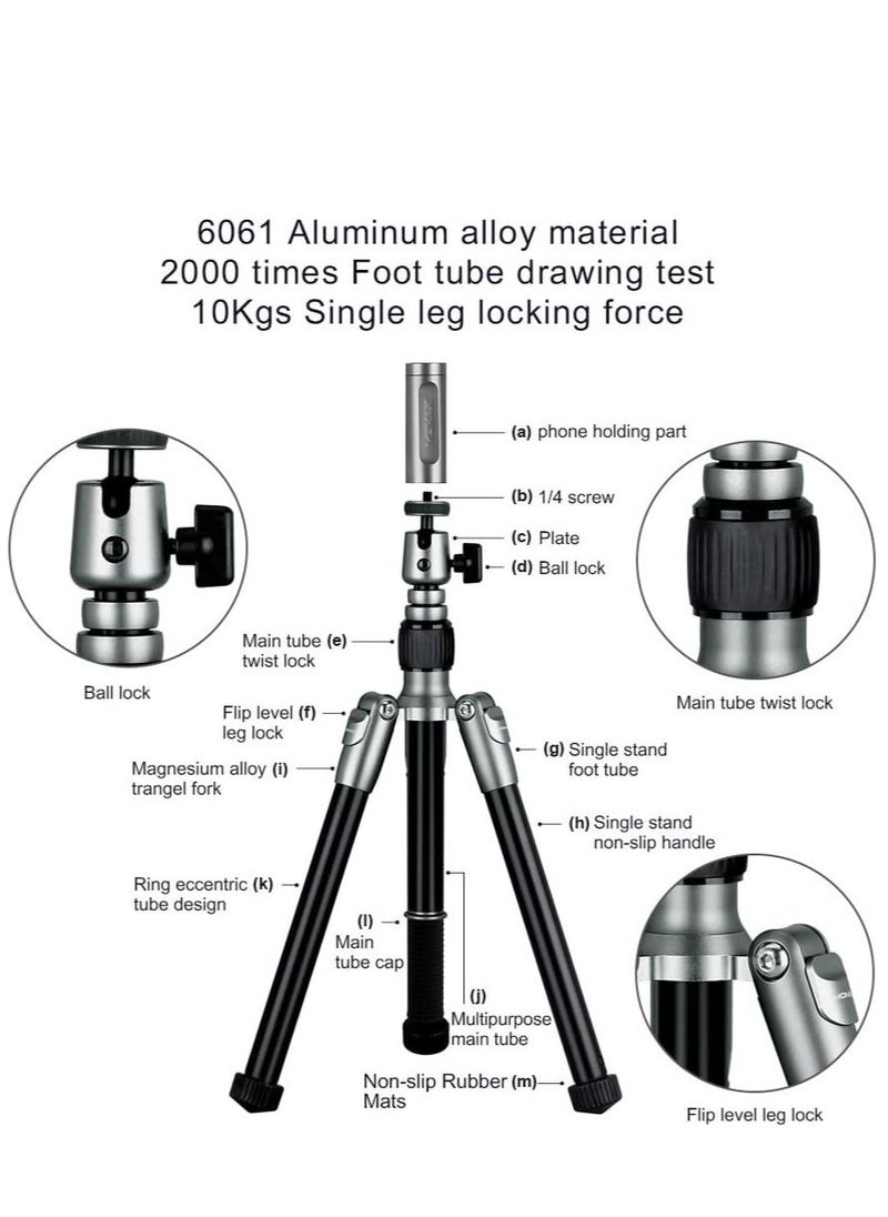 Momax Professional Camera Tripod Mount Stand Compact Aluminium, 56 Inch 1.87lbs Portable Lightweight Aluminium Alloy Camera Stand with Ball Head Phone Grip and carry bag for DV Canon Nikon Sony DSLR Cameras  - Image 4