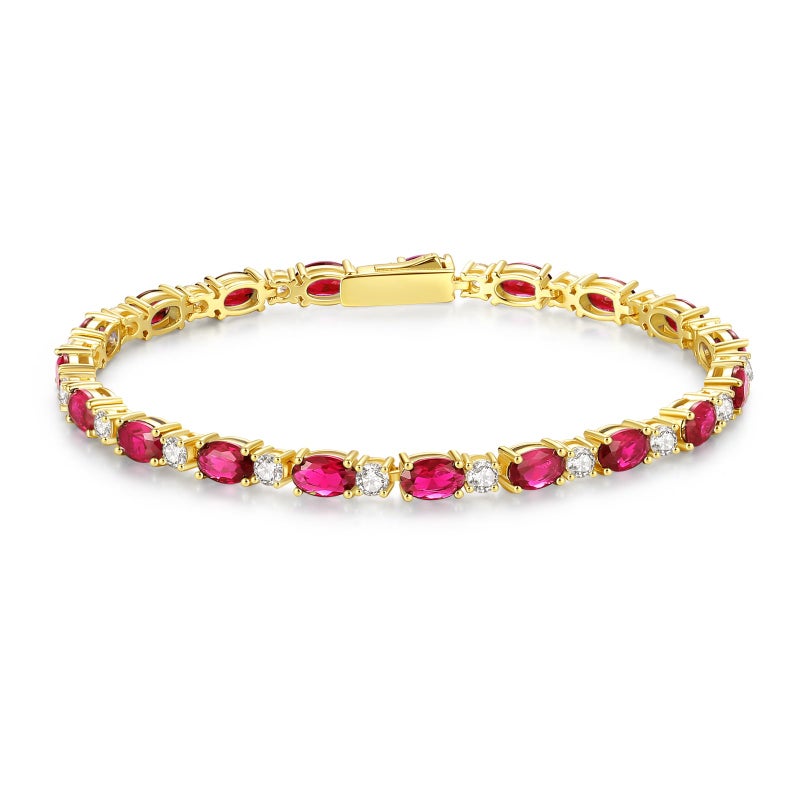 FANCIME 14K Gold Plated Tennis Bracelet July Birthstone Bracelets Sterling Silver Created Ruby Gold Bracelet Fine Jewelry Gift for Women 7 inches