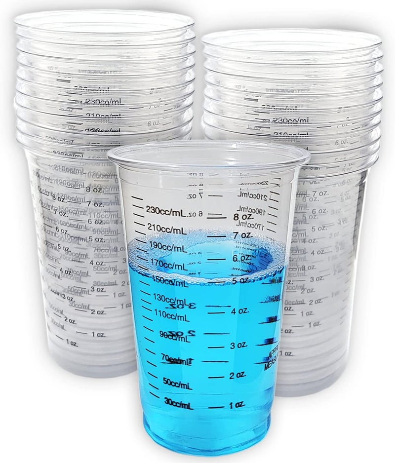 NSI 20 8oz Disposable Graduated Clear Plastic Cups for Mixing Paint, Stain, Epoxy, Resin - Image 1