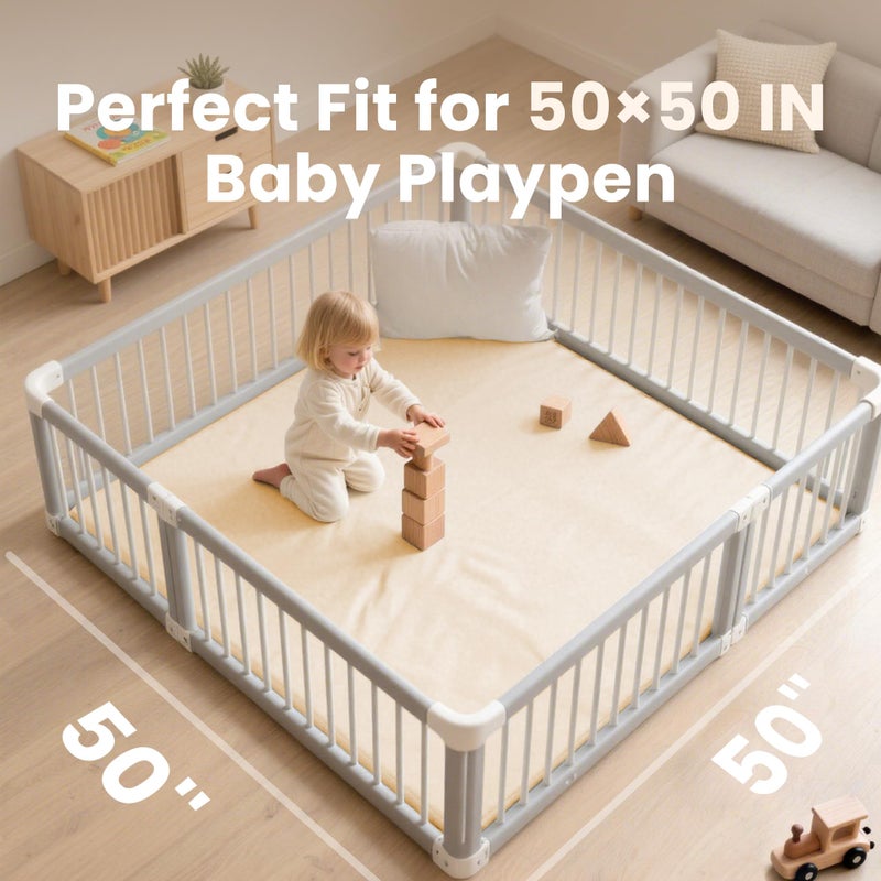 Huloo Sleep Baby Play Mat 50x50 Inches,1.3" Thick Padded Waterproof Floor Cushion & Playpen Mat with Vegan Leather,Non-Slip & Non-Toxic Nursery Rug for Infants, Toddlers & Kids(Beige) - Image 4