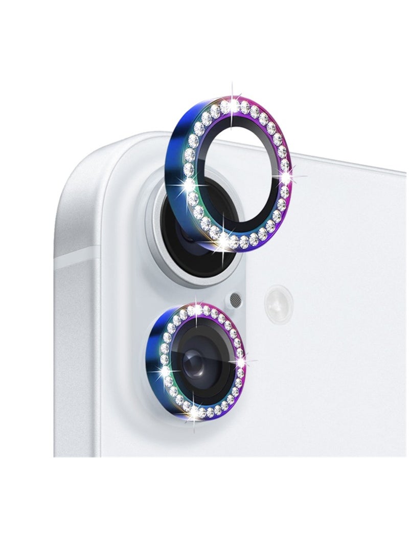 9H Tempered Glass Diamond Crystal Camera Lens Protector for iPhone 16PLUS, Colorful - Image 1
