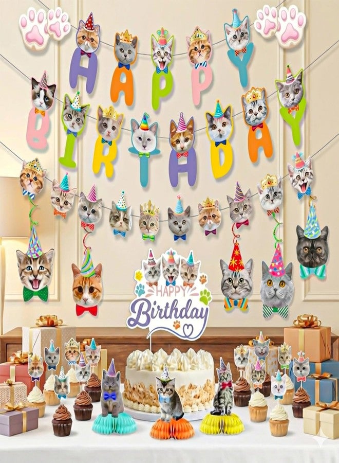 ROPCIA Cat Birthday Decorations,30 PCS Cat Party Decorations Cat Happy Birthday Banner Cake Topper Hanging Swirls Centerpiece for Ca t Party Supplies - Image 5