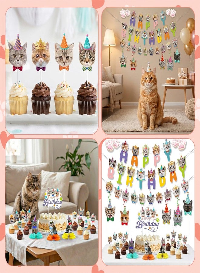 ROPCIA Cat Birthday Decorations,30 PCS Cat Party Decorations Cat Happy Birthday Banner Cake Topper Hanging Swirls Centerpiece for Ca t Party Supplies - Image 4