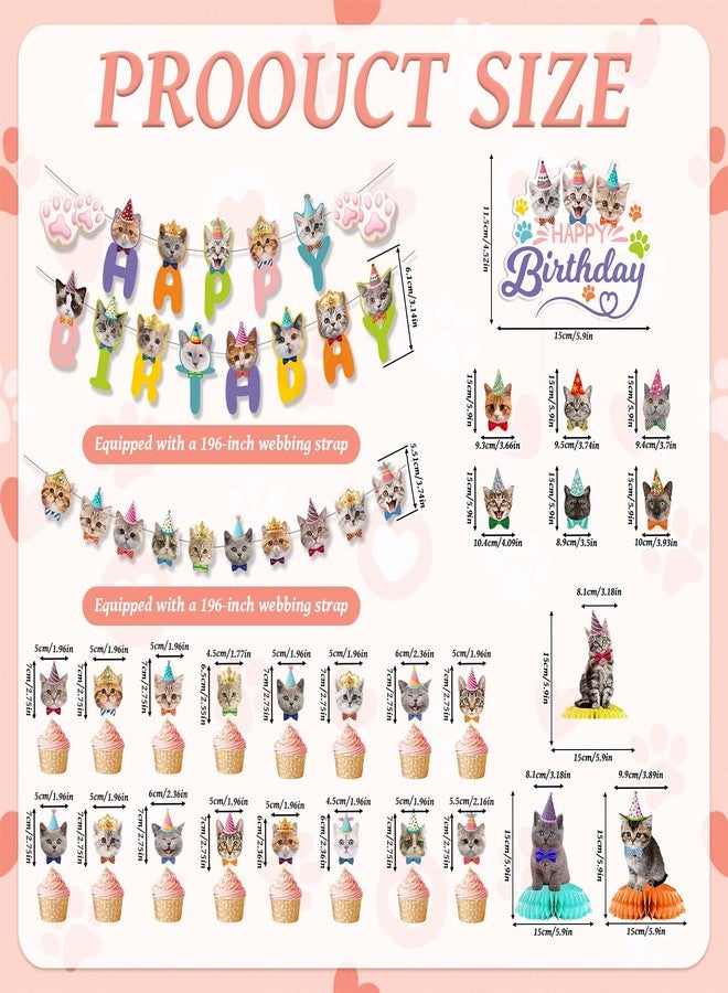 ROPCIA Cat Birthday Decorations,30 PCS Cat Party Decorations Cat Happy Birthday Banner Cake Topper Hanging Swirls Centerpiece for Ca t Party Supplies - Image 2