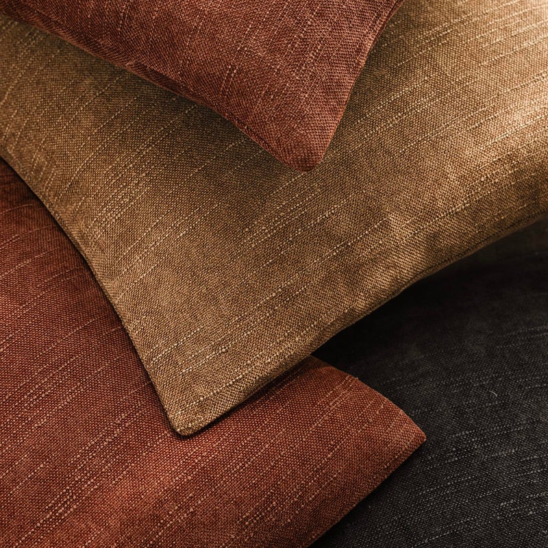 Foindtower Pack of 2 Soft Textured Chenille Throw Decorative Pillow Covers Square Accent Solid Cushion Cover Cozy Neutral Farmhouse Pillow Case for Couch Sofa Bedroom Living Room 24x24 Inch Red Taupe - Image 4