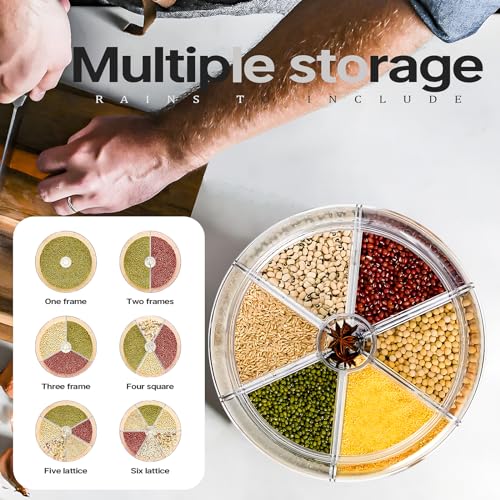 Slow Slog Grain and Rice Storage Container, 6 Grid Grain Dispenser, 360° Rotating 25lb Large Food Dispenser, Rice Dispenser Upgrade 6 Compartment Rotating, Airtight Storage White - Image 2