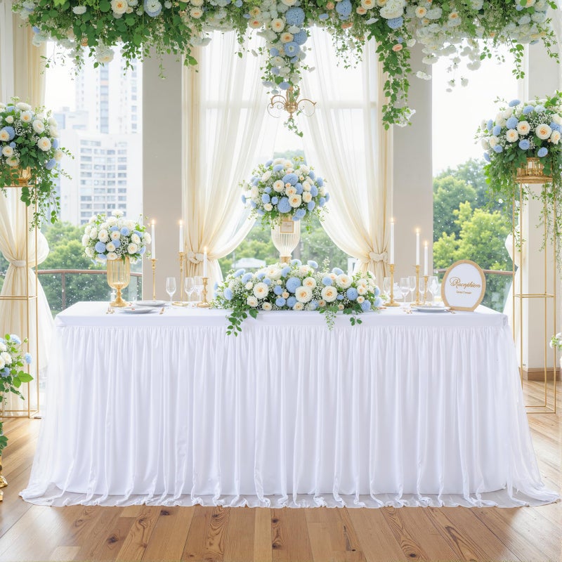 Suppromo White Tulle Tablecloth for 6 Foot Rectangular Tables 72 x 30 Inch White Table Cloth Rectangle 6ft Wrinkle Free Table Cover with Tutu Skirt for Wedding Birthday Party Buffet Banquet Tablecloths - Image 1