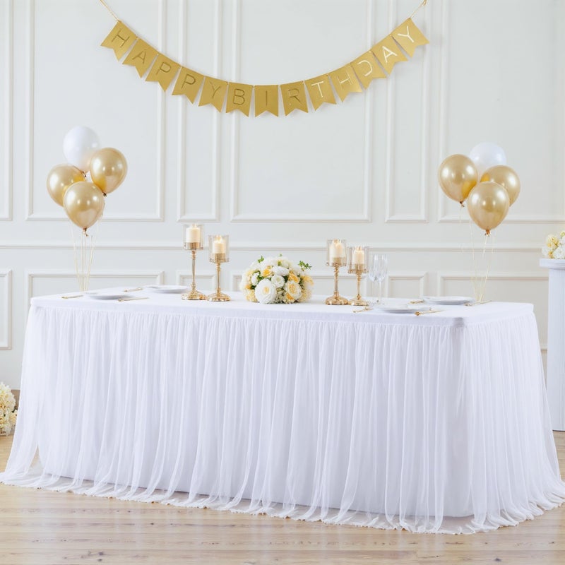 Suppromo White Tulle Tablecloth for 6 Foot Rectangular Tables 72 x 30 Inch White Table Cloth Rectangle 6ft Wrinkle Free Table Cover with Tutu Skirt for Wedding Birthday Party Buffet Banquet Tablecloths - Image 2