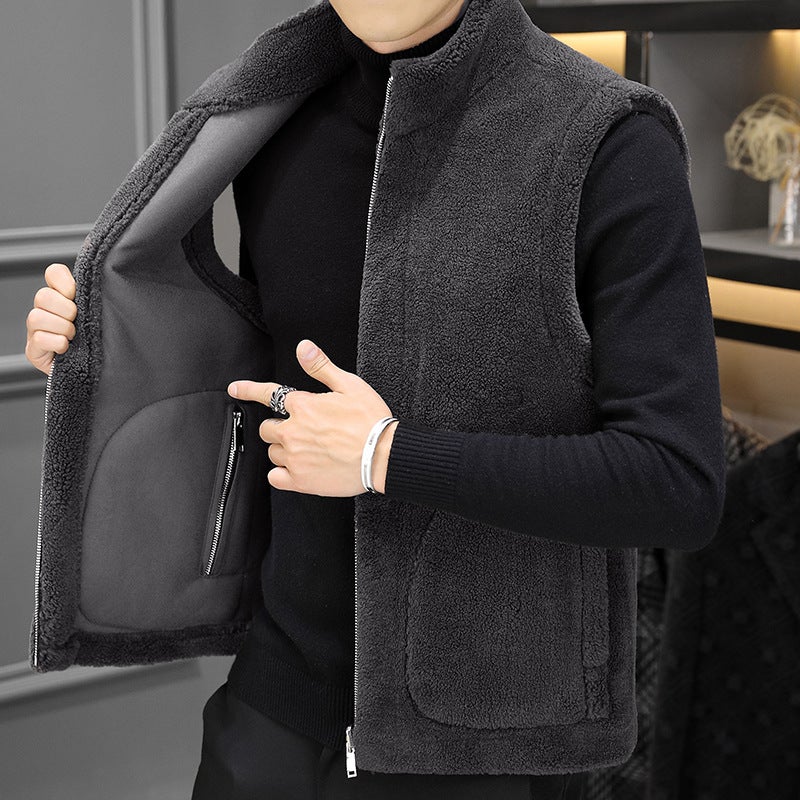 2024 Mens Reversible Fur Vest Casual Fleece Black  - Image 2