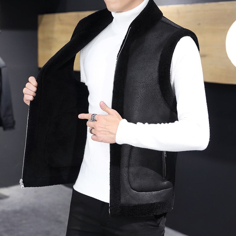 2024 Mens Reversible Fur Vest Casual Fleece Black  - Image 1