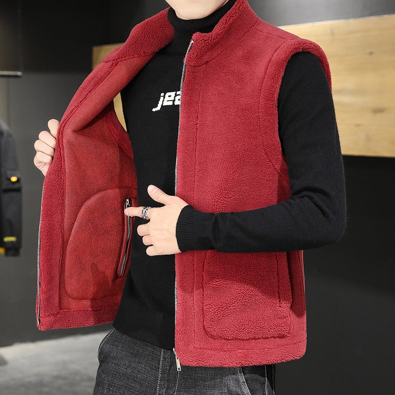 2024 Mens Reversible Fur Vest Casual Fleece Black  - Image 5