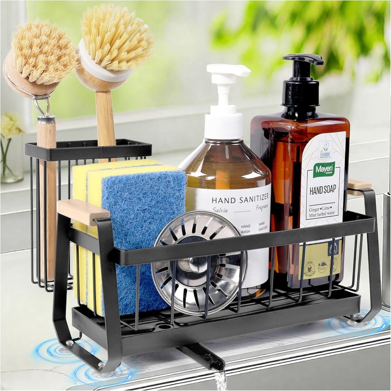 Ouletoy Sponge Holder for Kitchen Sink Caddy Organizer and Storage with Suction Cups, Sink Sponge Caddy with Dish Brush Holder and Soap Dispenser, Stainless Steel Bathroom Countertop Drain Rack - Image 1