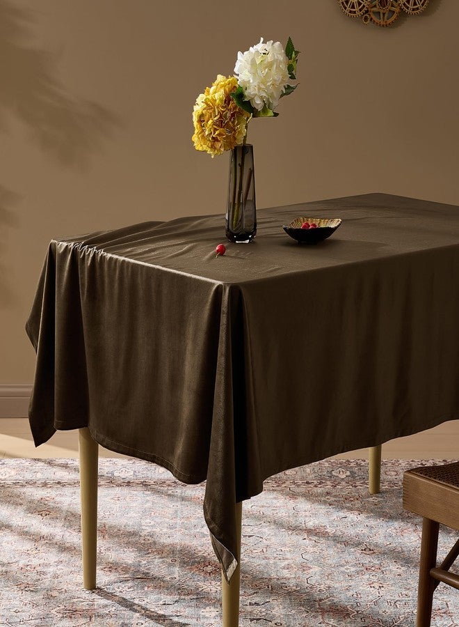 OMMATO Brown Velvet Tablecloths Rectangular French Luxury Solid Table Cloth Vintage Retro Farmhouse Rustic Country Tablecloth Washable Table Cover for Party Kitchen Dinning Tabletop Decor,55x102 Inch,Fall - Image 1