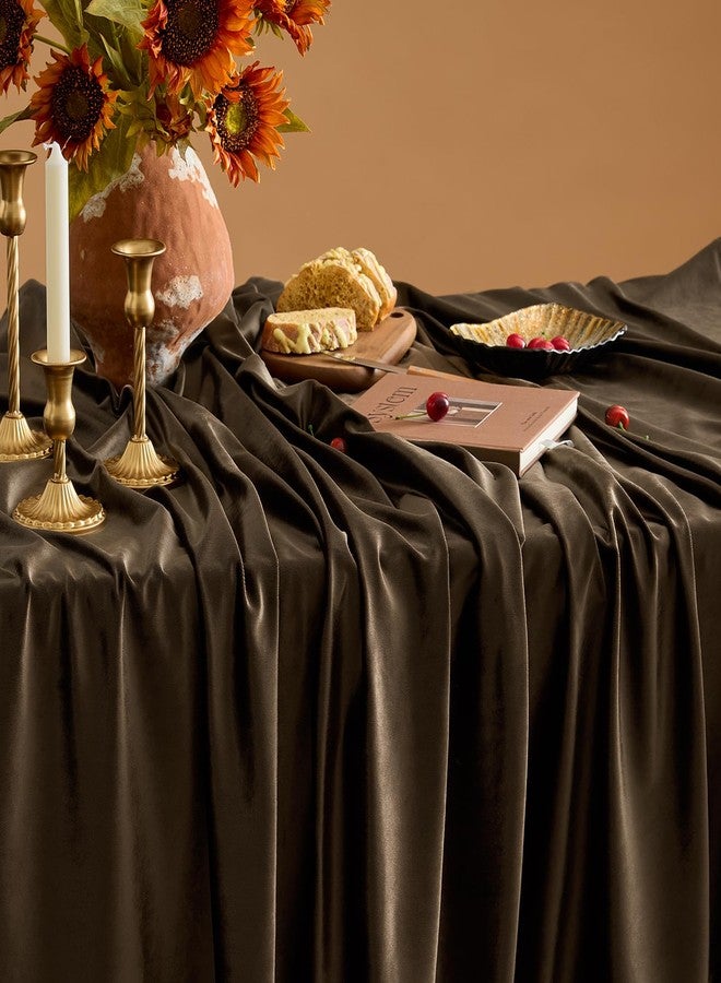 OMMATO Brown Velvet Tablecloths Rectangular French Luxury Solid Table Cloth Vintage Retro Farmhouse Rustic Country Tablecloth Washable Table Cover for Party Kitchen Dinning Tabletop Decor,55x102 Inch,Fall - Image 5