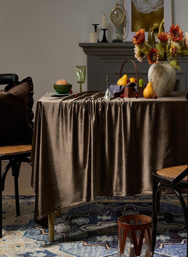 OMMATO Brown Velvet Tablecloths Rectangular French Luxury Solid Table Cloth Vintage Retro Farmhouse Rustic Country Tablecloth Washable Table Cover for Party Kitchen Dinning Tabletop Decor,55x102 Inch,Fall - Image 2