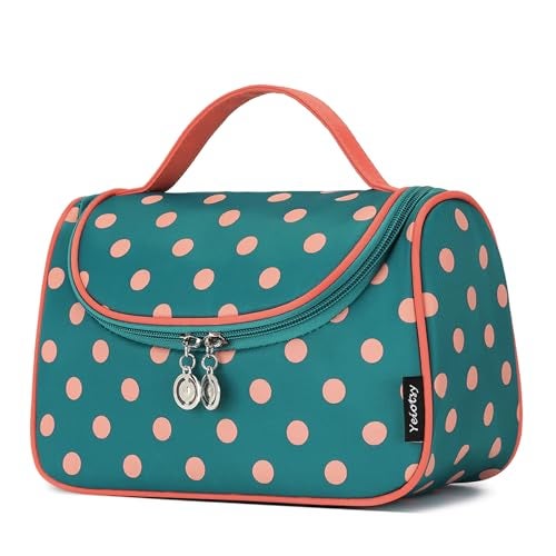 Yeiotsy Travel Cosmetic Bag – Polka Dots Makeup Travel Organizer, Hanging Toiletry Bag for Women (Lake Blue) - Image 1