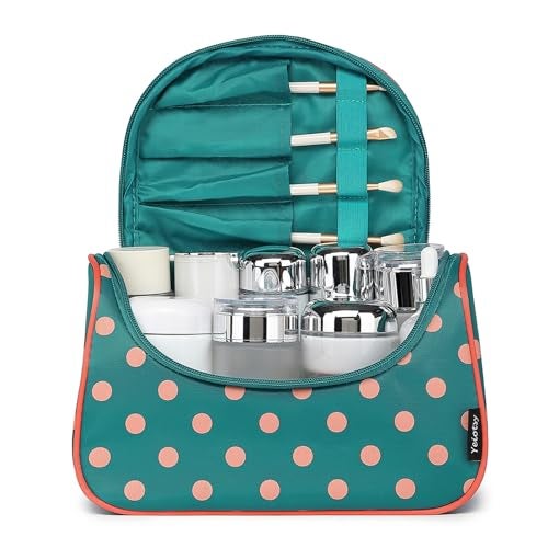 Yeiotsy Travel Cosmetic Bag – Polka Dots Makeup Travel Organizer, Hanging Toiletry Bag for Women (Lake Blue) - Image 2