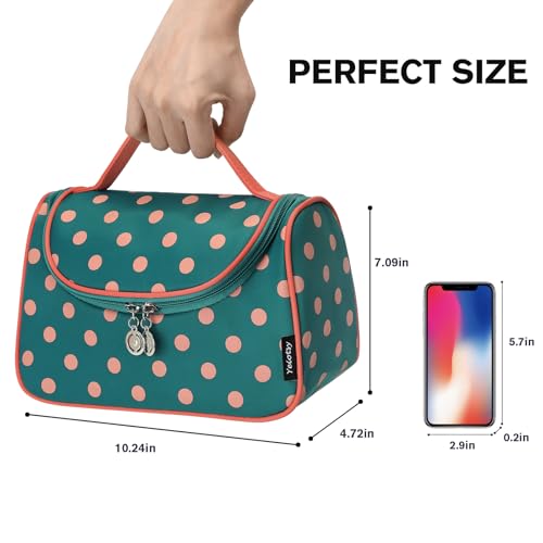 Yeiotsy Travel Cosmetic Bag – Polka Dots Makeup Travel Organizer, Hanging Toiletry Bag for Women (Lake Blue) - Image 3