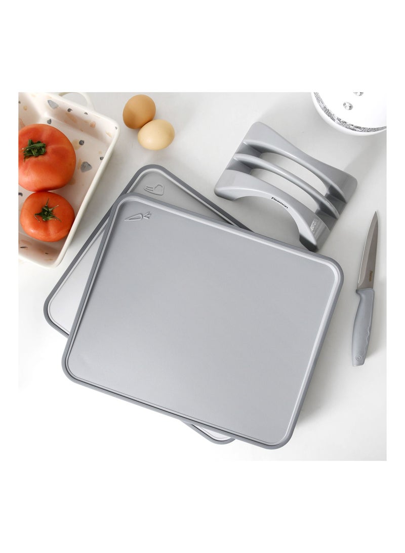 Fissman لوح تقطيع 2 قطعة 34x28 سم مع حامل بلاستيك رمادي + TPR - Image 2