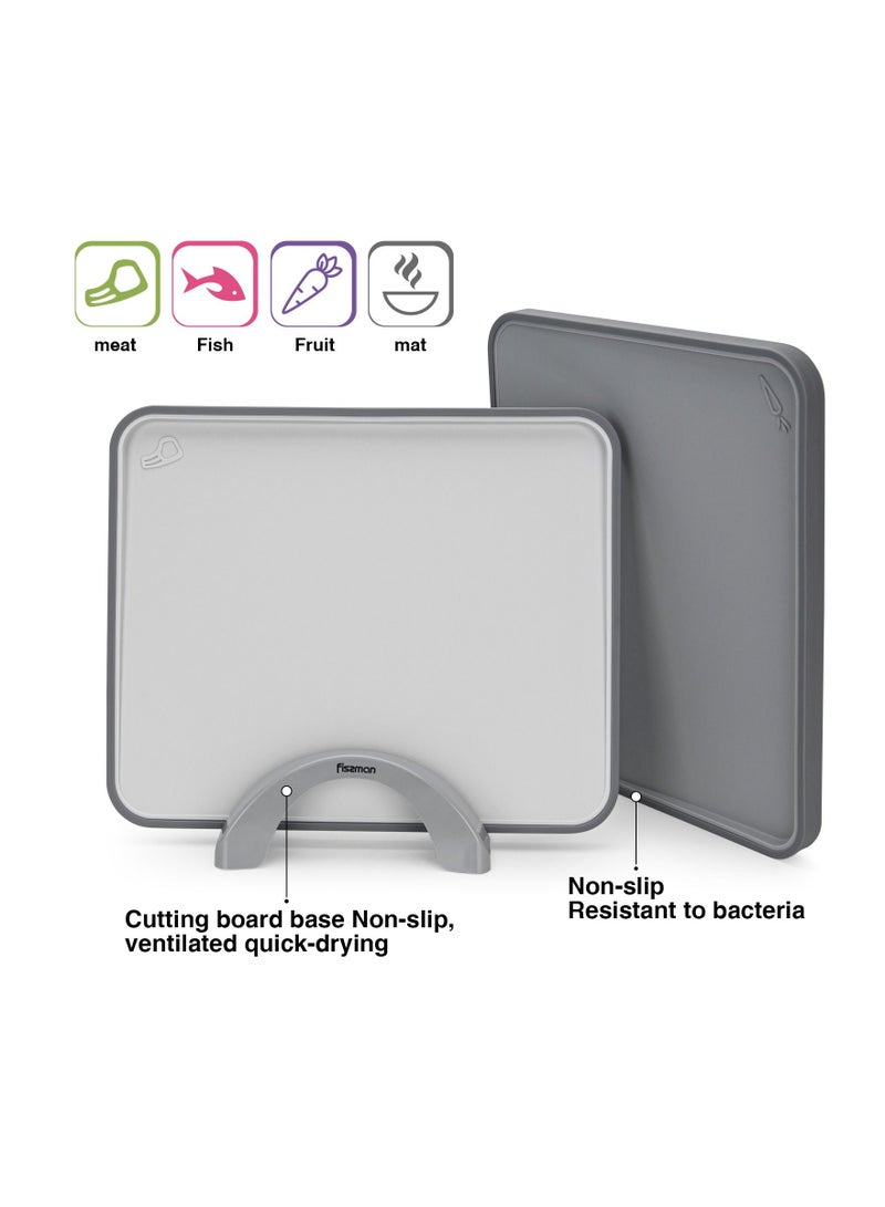 Fissman لوح تقطيع 2 قطعة 34x28 سم مع حامل بلاستيك رمادي + TPR - Image 5