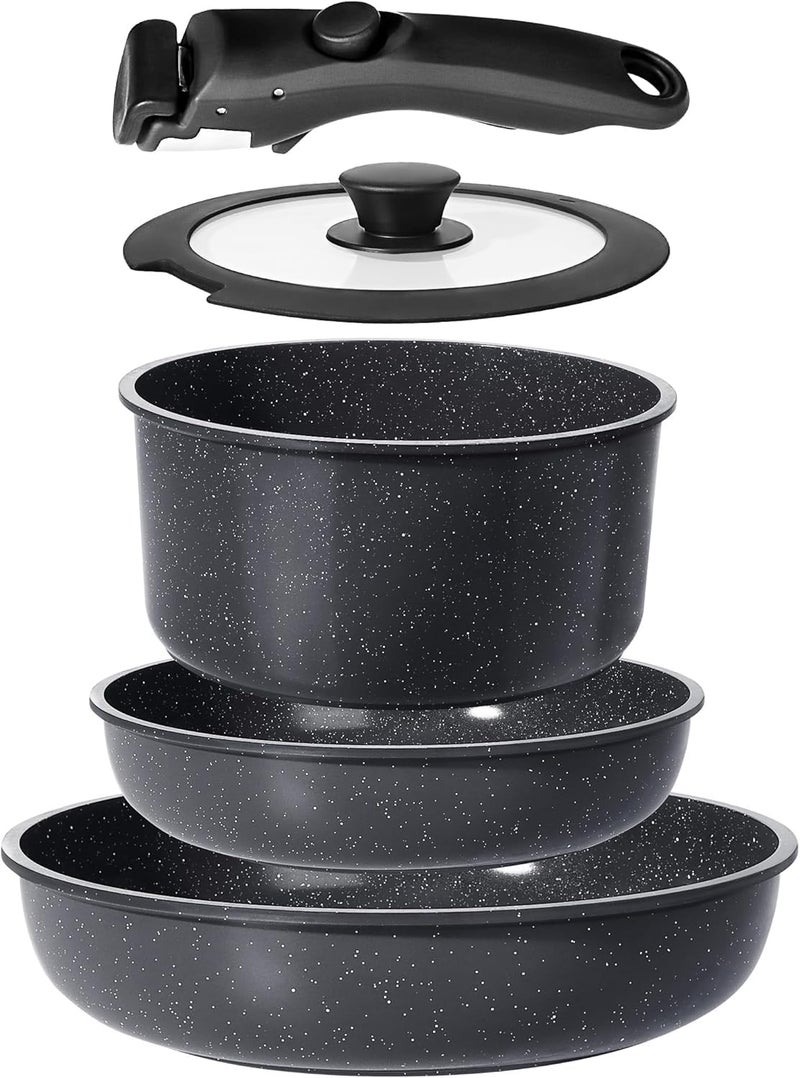 GiPP Ceramic Pots and Pans Set Non Stick, Nonstick Detachable Handle Cookware Sets, Non Toxic Induction Kitchen Pot and Pan with Removable Handle, Healthy RV Cookware, Dishwasher ï¼†Oven Safe, 5 Piece - Image 1