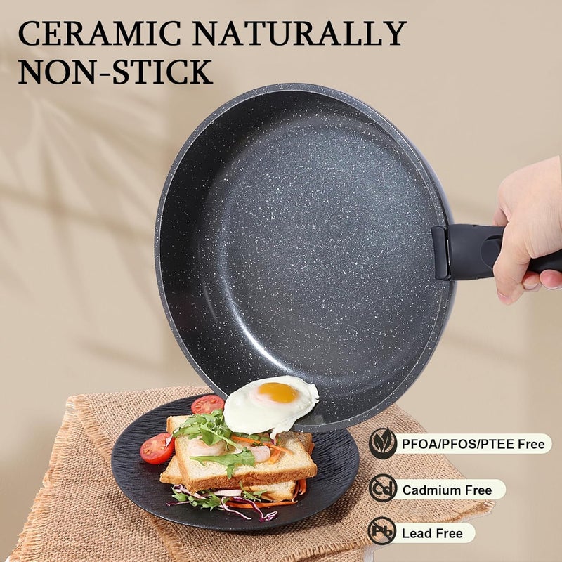 GiPP Ceramic Pots and Pans Set Non Stick, Nonstick Detachable Handle Cookware Sets, Non Toxic Induction Kitchen Pot and Pan with Removable Handle, Healthy RV Cookware, Dishwasher ï¼†Oven Safe, 5 Piece - Image 3